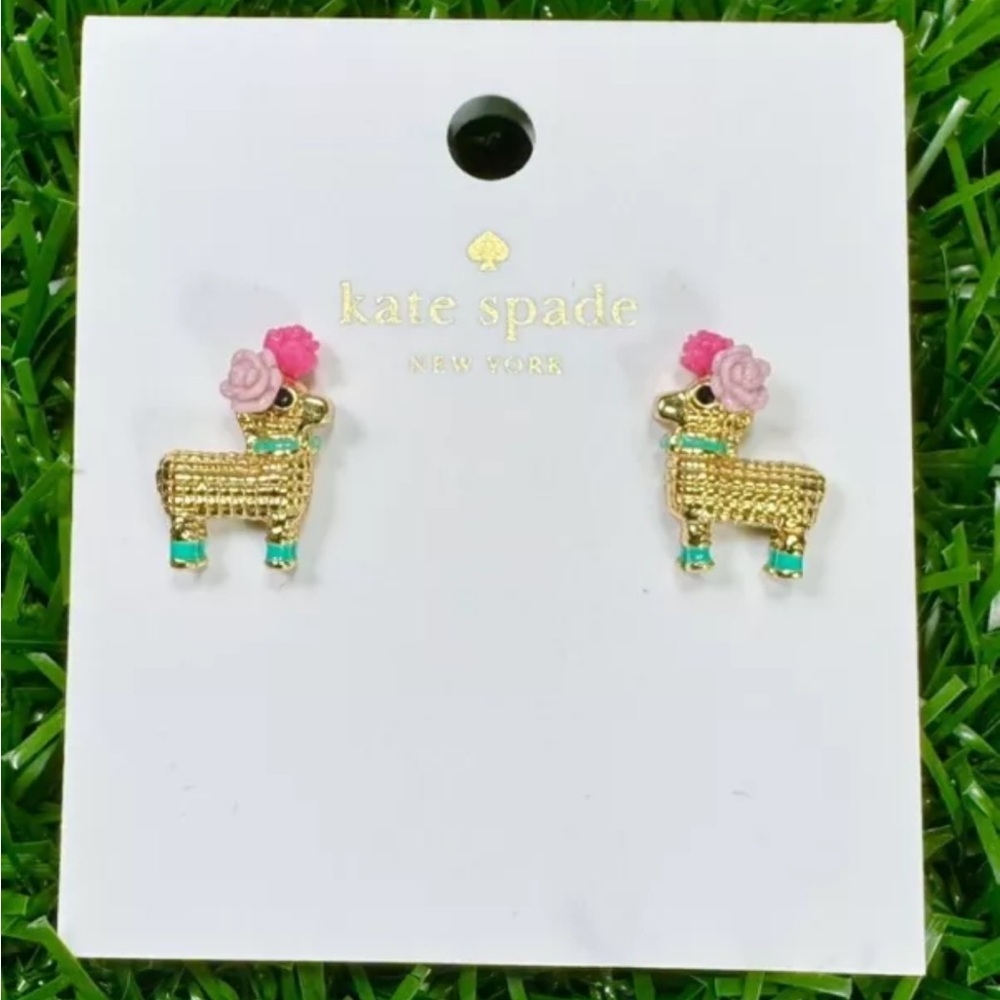 Kate Spade Gold and Pink Llama Stud Earrings